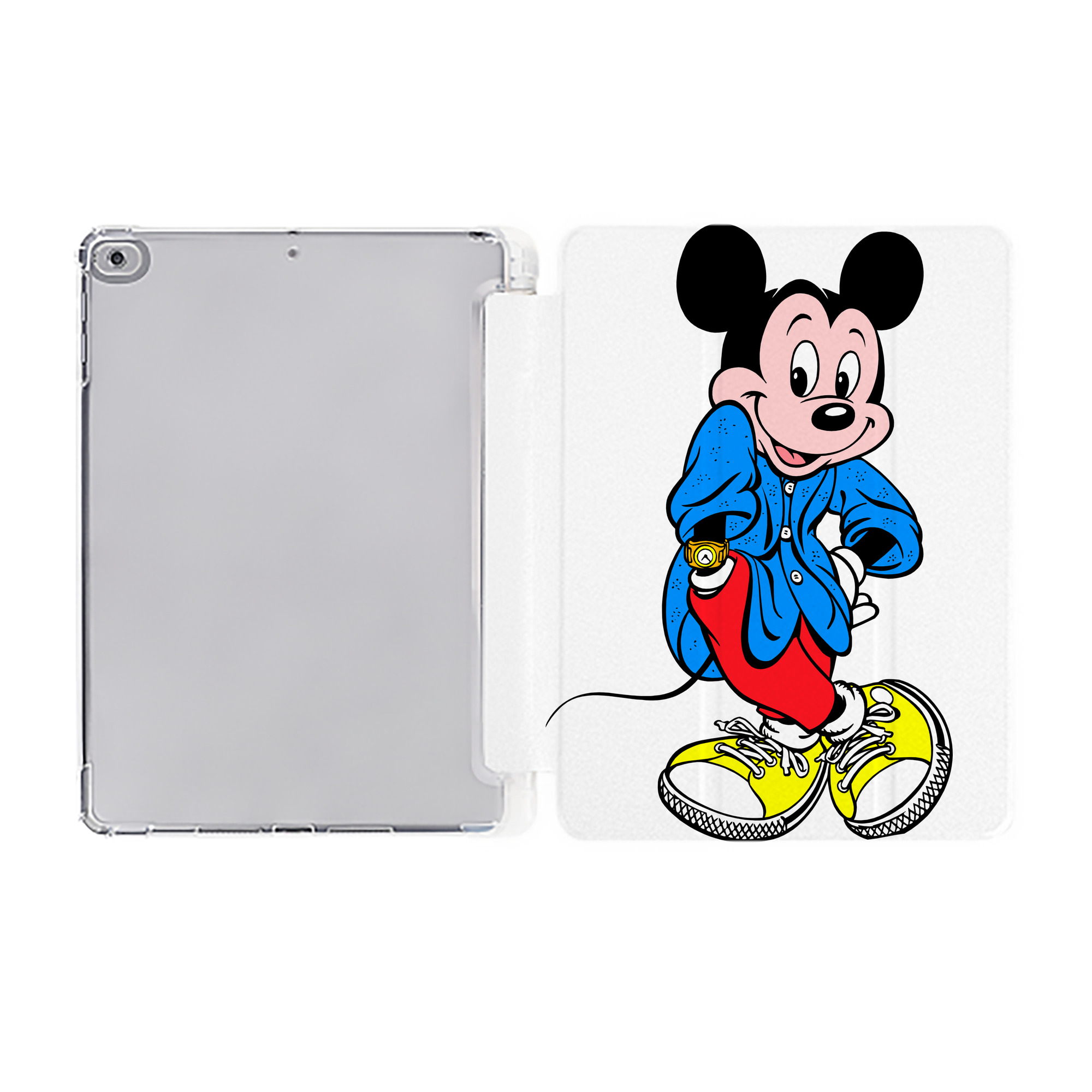 （画像用） ミッキーマウス Mickey Mouse IPad ケース ペン収納付き 三つ折りスタンド PUレザー×シリコン 対応機種9.5/10.5/10.9インチ